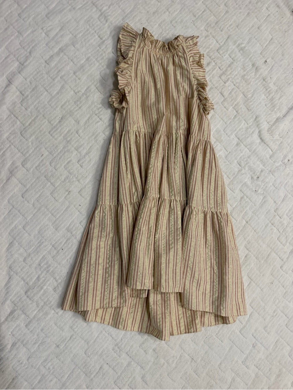 Ulla Johnson Cream Dress with Pink and Gold Stripes